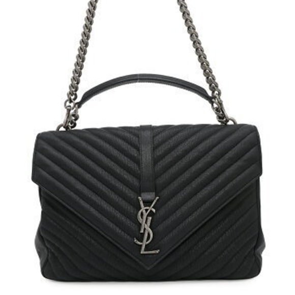 Saint Laurent Paris College Leather Chain Shoulder Bag Black Bag - Picture 1 of 8